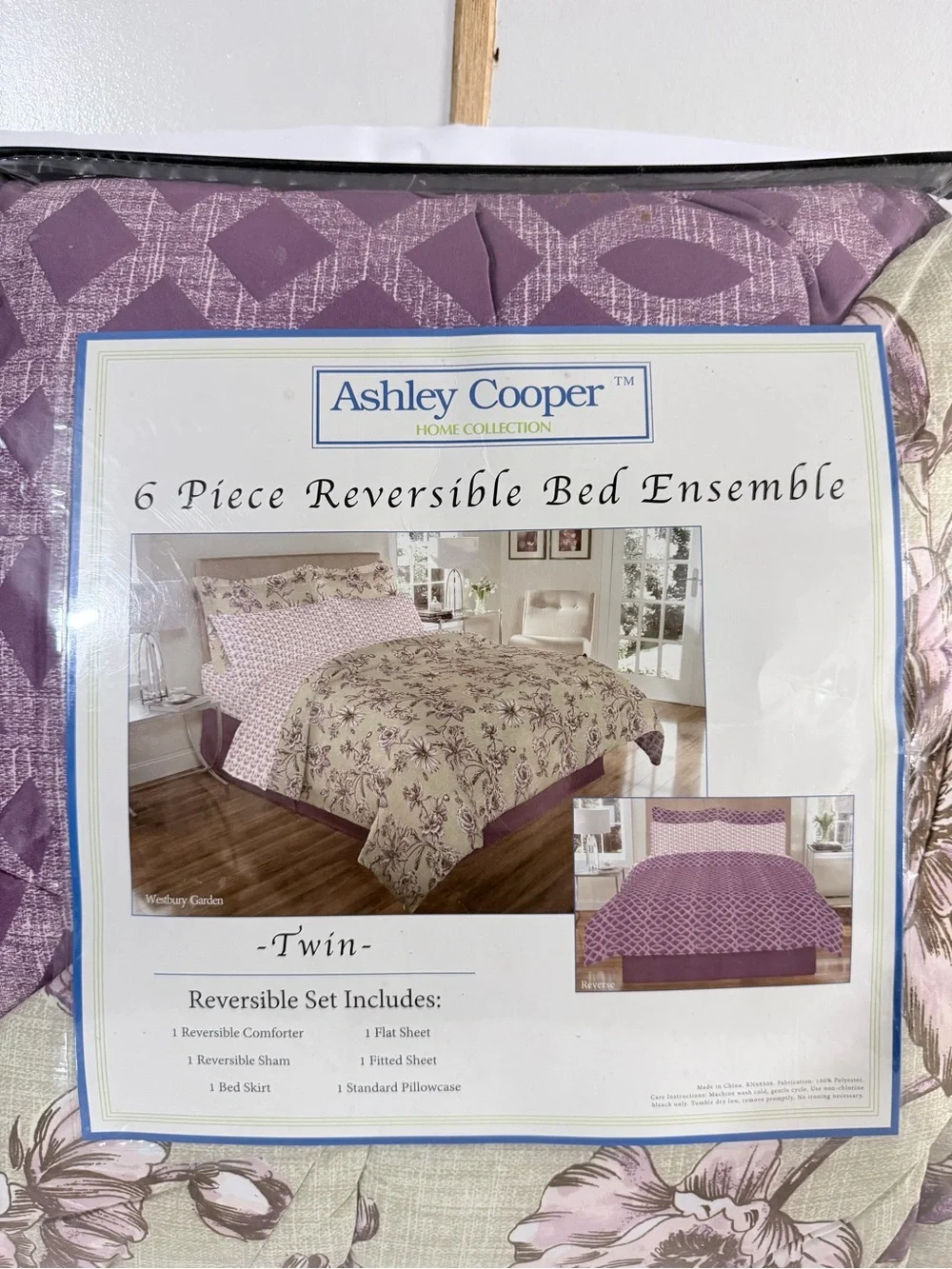 Ashley Cooper Purple Floral Reversible Comforter Set